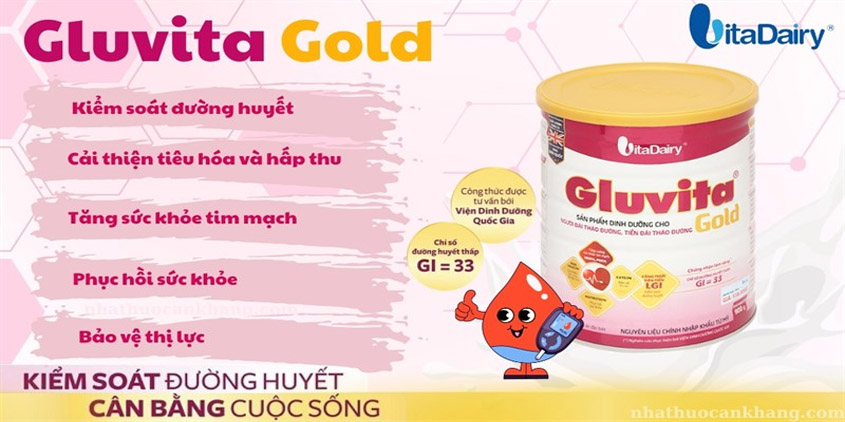 Sữa bột Gluvita Gold bổ sung dinh dưỡng cho người đái tháo đường (900g)