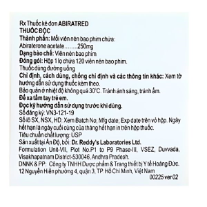 Abiratred 250mg kết hợp điều trị ung thư tuyến tiền liệt di căn lọ 120 viên