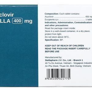 Acyclovir STELLA 400mg trị nhiễm Herpes simplex trên da và màng nhầy (7 vỉ x 5 viên)