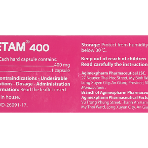 Agicetam 400 trị triệu chứng chóng mặt, nghiện rượu (10 vỉ x 10 viên)