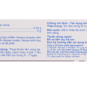 Agiclovir 5% trị các trường hợp nhiễm Herpes ở da và niêm mạc tuýp 5g