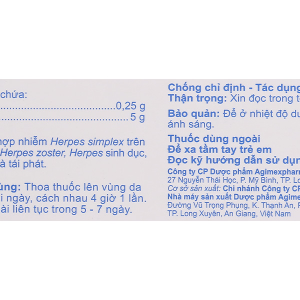 Agiclovir 5% trị các trường hợp nhiễm Herpes ở da và niêm mạc tuýp 5g