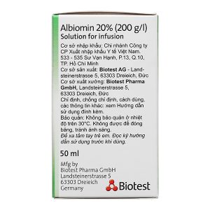 Dịch truyền tĩnh mạch Albiomin 20% Biotest trị sốc giảm thể tích máu lọ 50ml