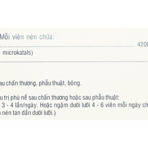 Alphachymotrypsin USAR 4200IU trị phù nề sau chấn thương (100 vỉ x 10 viên)