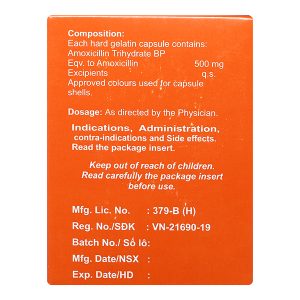 Amoxicillin Capsules BP 500mg trị nhiễm khuẩn (10 vỉ x 10 viên)