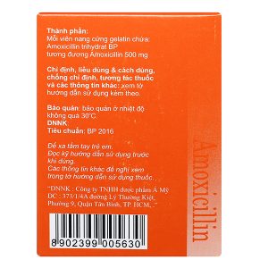 Amoxicillin Capsules BP 500mg trị nhiễm khuẩn (10 vỉ x 10 viên)