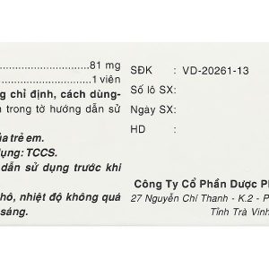 Aspirin TV.Pharm 81mg dự phòng nhồi máu cơ tim, đột quỵ (10 vỉ x 10 viên)