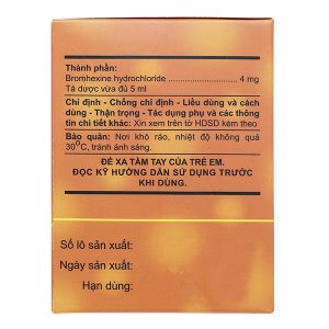Dung dịch uống Bromhexine A.T 4mg/5ml loãng đàm trong bệnh lý hô hấp (30 ống x 5ml)