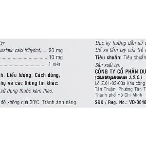 Atovze 20/10 điều trị tăng cholesterol máu (3 vỉ x 10 viên)