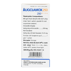 Thuốc bột pha hỗn dịch uống Augclamox 250 trị nhiễm khuẩn (12 gói x 1.5g)