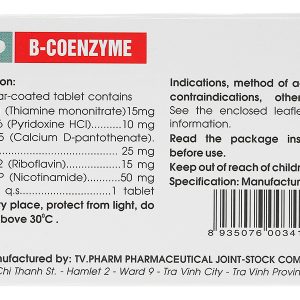 B-coenzyme bổ sung vitamin nhóm B, giảm suy nhược (10 vỉ x 10 viên)