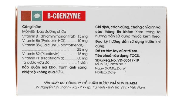 B-coenzyme bổ sung vitamin nhóm B, giảm suy nhược (10 vỉ x 10 viên)