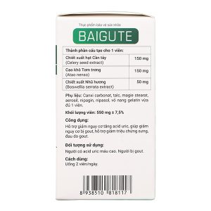 Baigute hỗ trợ cải thiện triệu chứng sưng, đau khớp do gout hộp 20 viên