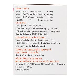 Betalgine trị thiếu vitamin B1, B6, B12 (10 vỉ x 10 viên)