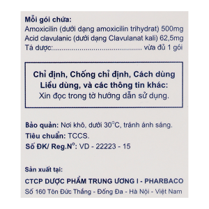 Bột pha hỗn dịch uống Vigentin 500mg/62.5mg trị nhiễm khuẩn (12 gói x 2g)
