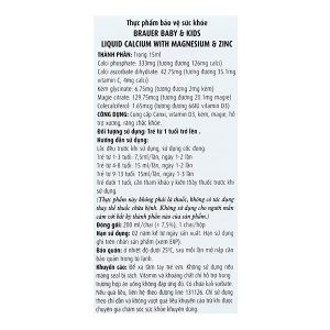 Siro Brauer Liquid Calcium with Magnesium & Zinc hỗ trợ xương và răng chai 200ml