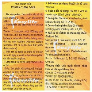 Viên sủi C-Ger 1000 tăng sức đề kháng tuýp 20 viên