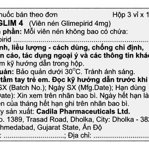 Cadglim 4 trị đái tháo đường tuýp 2 không phụ thuộc insulin (3 vỉ x 10 viên)