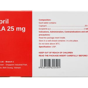 Captopril Stella 25mg trị tăng huyết áp, suy tim (10 vỉ x 10 viên)