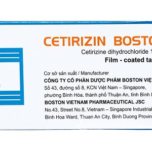 Cetirizin Boston 10mg giảm triệu chứng viêm mũi dị ứng, mày đay (10 vỉ x 10 viên)