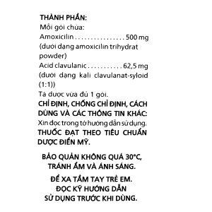 Bột pha hỗn dịch uống Claminat 500mg/62.5mg trị nhiễm khuẩn (1 túi x 12 gói)