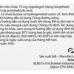 Clopidogrel/Aspirin TEVA 75/100mg trị bệnh mạch vành, nhồi máu cơ tim (3 vỉ x 10 viên)