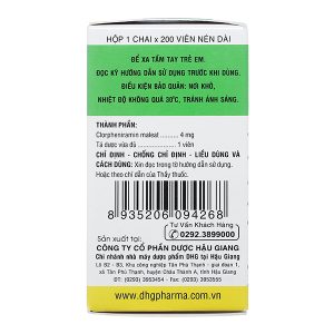 Clorpheniramin 4 DHG Pharma trị viêm mũi dị ứng, mề đay lọ 200 viên