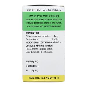 Clorpheniramin 4 DHG Pharma trị viêm mũi dị ứng, mề đay lọ 200 viên