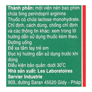 Coversyl 5mg trị tăng huyết áp, suy tim, bệnh động mạch vành hộp 30 viên
