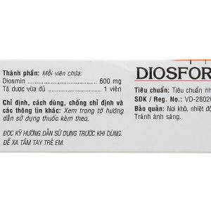 Diosfort 600mg trị trĩ, suy giãn tĩnh mạch (4 vỉ x 15 viên)