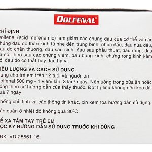 Dolfenal 500mg trị cơn đau nhẹ đến trung bình (25 vỉ x 4 viên)
