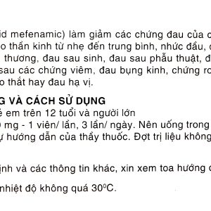 Dolfenal 500mg trị cơn đau nhẹ đến trung bình (25 vỉ x 4 viên)