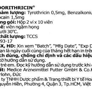 Viên ngậm Dorithricin trị viêm họng, đau họng (2 vỉ x 10 viên)