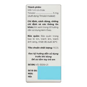 Dung dịch nhỏ mắt Timo Drop 5mg/ml giảm áp lực nội nhãn, trị glaucom chai 5ml