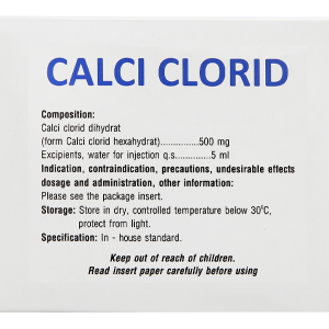 Thuốc tiêm Calci Clorid Vinphaco 500mg/5ml tăng nhanh nồng độ ion calci (50 ống x 5ml)