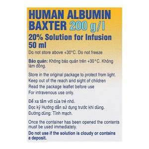 Dung dịch tiêm Human Albumin Baxter 200g/l phục hồi và duy trì thể tích máu lọ 50ml