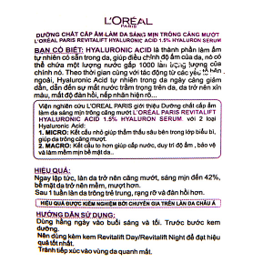 Serum L'Oréal Paris Revitalift Hyaluronic Acid 1.5% cấp ẩm và làm sáng da chai 30ml
