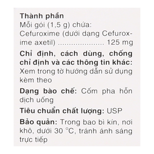Cốm pha hỗn dịch uống Efodyl 125mg trị nhiễm khuẩn thể nhẹ đến vừa (20 gói x 1,5g)