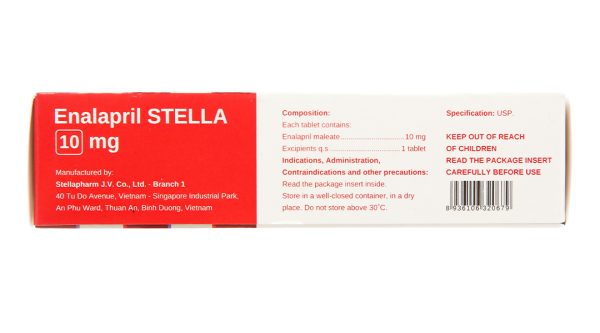 Enalapril Stella 10mg trị tăng huyết áp, suy tim sung huyết (3 vỉ x 10 viên)