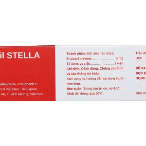 Enalapril Stella 5mg trị tăng huyết áp, suy tim (3 vỉ x 10 viên)