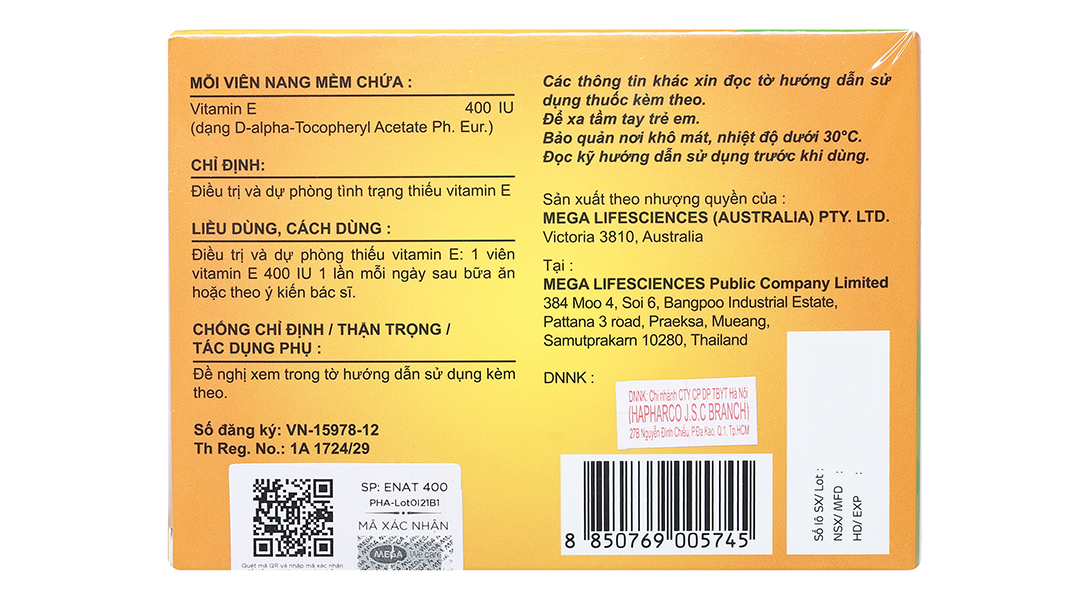 Enat 400 bổ sung vitamin E, ngừa lão hóa (3 vỉ x 10 viên)