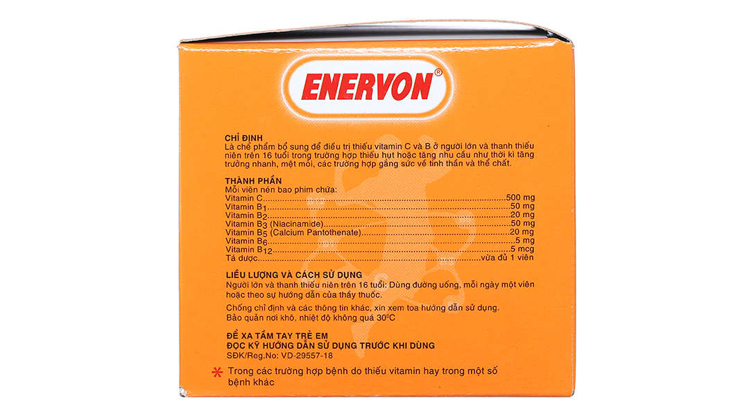 Enervon bổ sung vitamin nhóm B và vitamin C (10 vỉ x 10 viên)