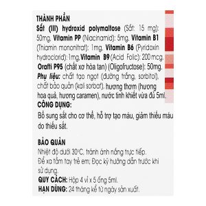 Dung dịch Ferric IP bổ sung sắt, hỗ trợ tạo máu hộp 20 ống x 5ml