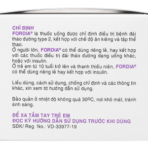 Fordia 850mg trị đái tháo đường type 2 kết hợp ăn kiêng và thể thao (10 vỉ x 10 viên)