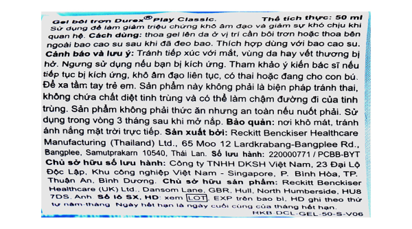 Gel bôi trơn Durex Play Classic dịu nhẹ chai 50ml