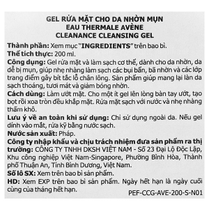 Gel rửa mặt Avène Cleanance làm sạch da, giảm nhờn mụn tuýp 200ml