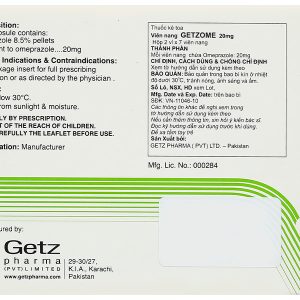 Getzome 20 điều trị loét dạ dày, tá tràng (2 vỉ x 7 viên)
