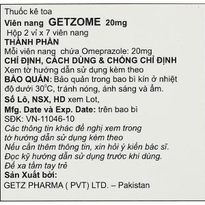 Getzome 20 điều trị loét dạ dày, tá tràng (2 vỉ x 7 viên)