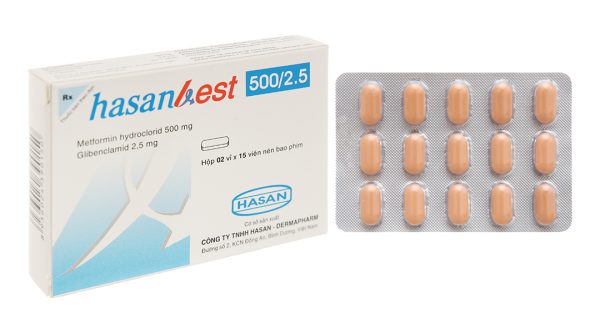 Hasanbest 500/2.5 trị đái tháo đường tuýp 2 (2 vỉ x 15 viên)