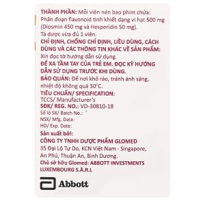 Henex 500mg trị triệu chứng suy tĩnh mạch, bệnh trĩ cấp và mạn tính (10 vỉ x 10 viên)